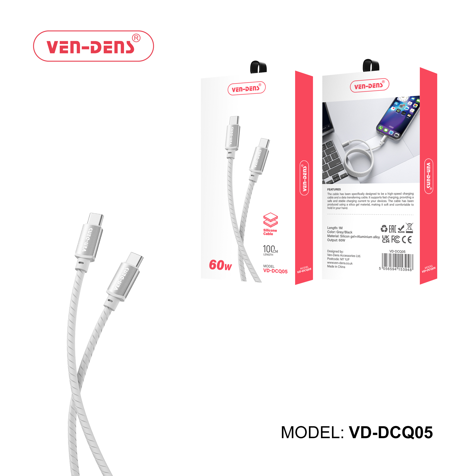 USB C to USB C Braided Cable 60W Fast Charging Data Cable Silicone 1M